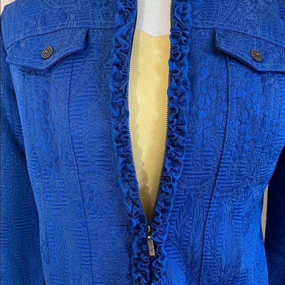 Ruby Rd. Vibrant Blue Ruffle-Trim Textured Jacket - Picture 3 of 7